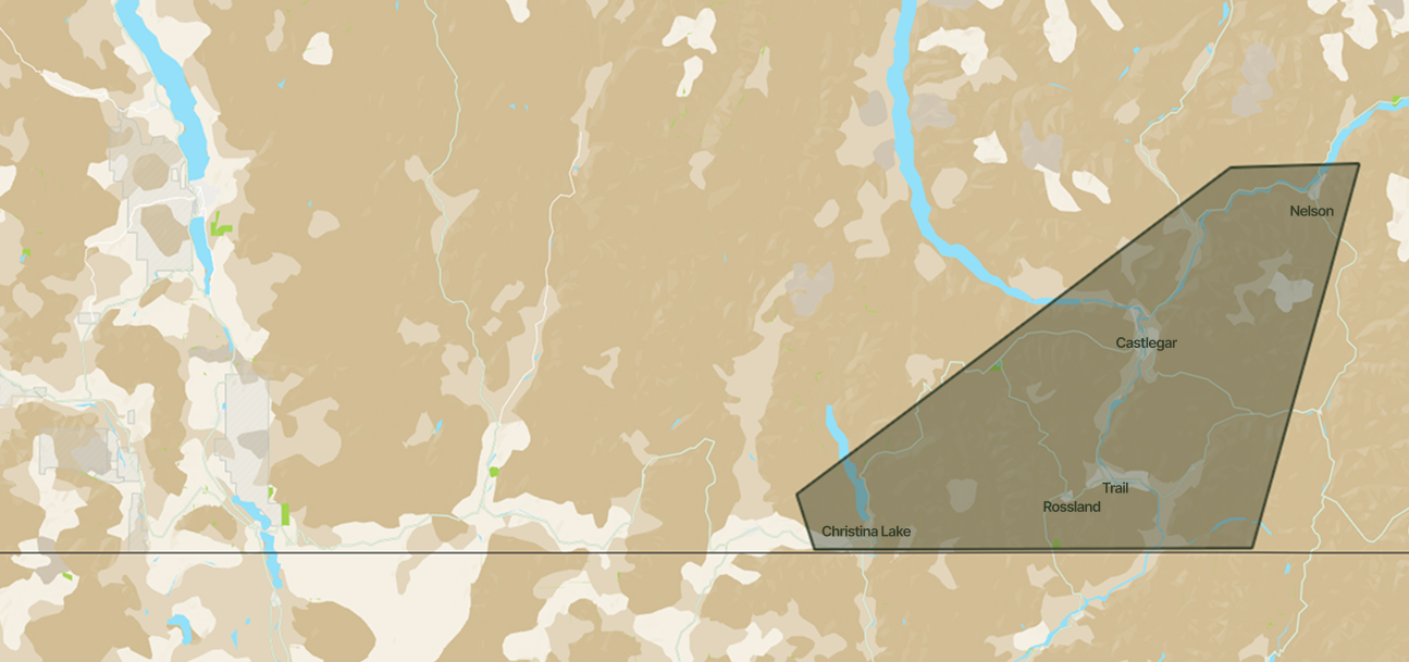 Map of service area in the West Kootenays, British Columbia
