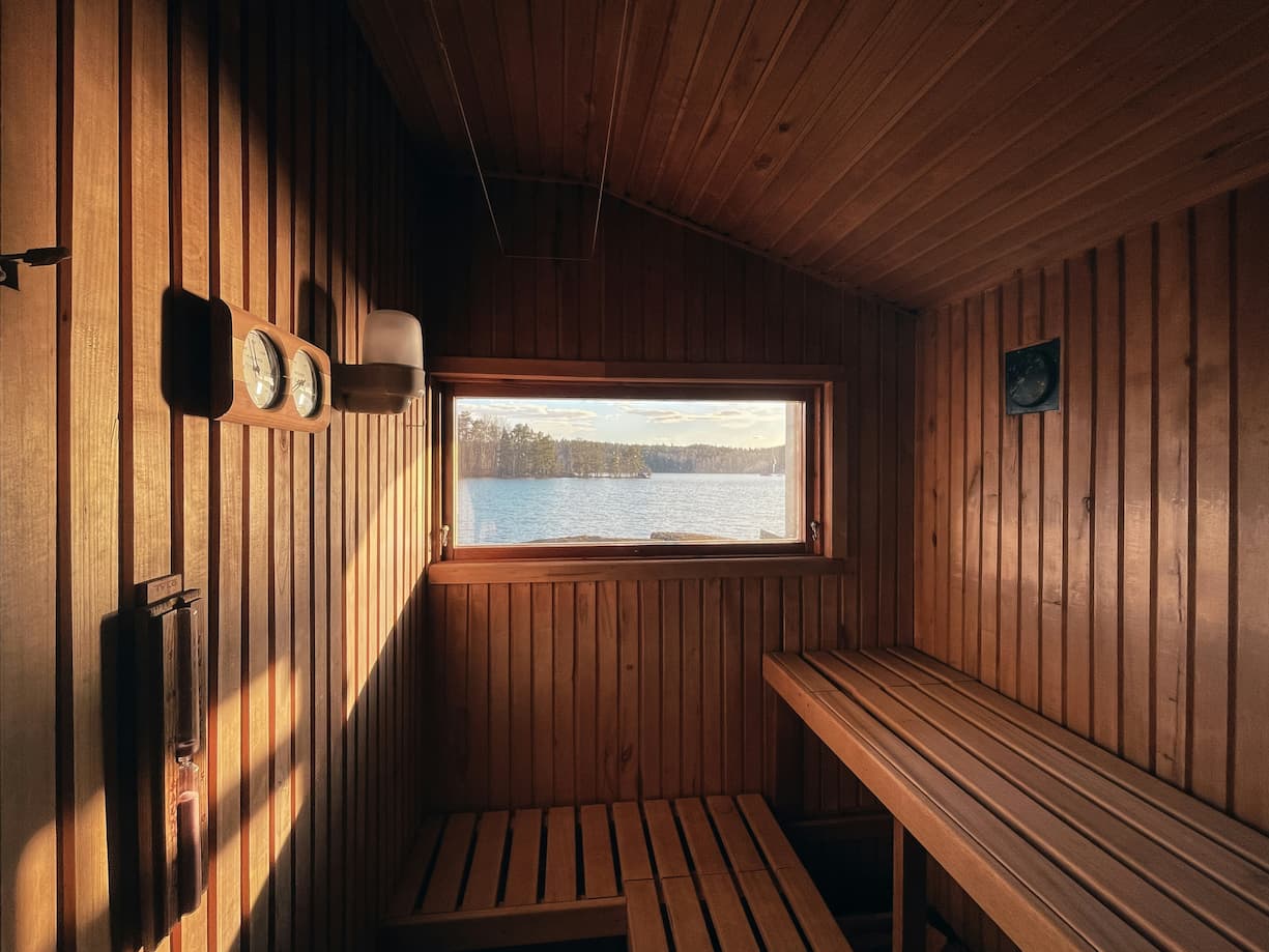 Sauna interior looking out on nature